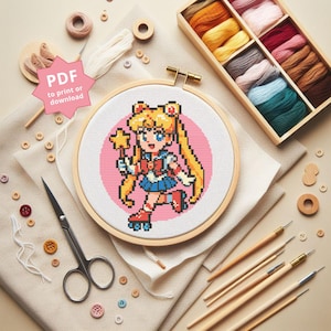 Sailor Moon korsstygnsmönster: DIY-broderi (PDF-mönster, direktnedladdning)