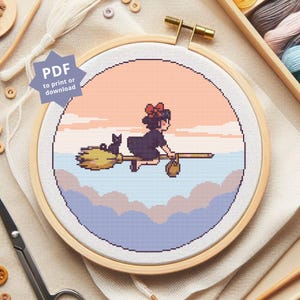 Patrón de punto de cruz "Kiki Delivery Service Poetic Sky" (Descarga PDF)