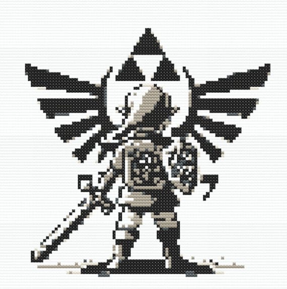 Zelda Cross Stitch Pattern: Link Black & White Embroidery