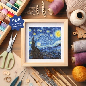 Starry night by Van Gogh cross stitch pattern, DIY Embroidery Pattern, Instant Download Cross Stitch, Point de Croix pattern