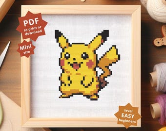 ピカチュウとポケモンのクロスステッチパターン｜刺繍デザイン（PDF