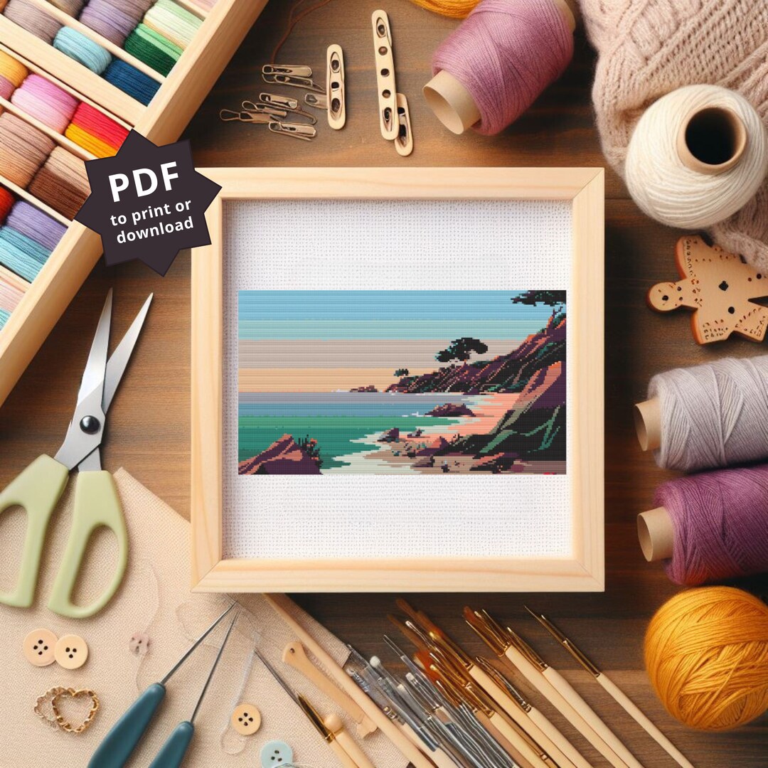 Landscape Beach Cross Stitch Pattern, DIY Embroidery Pattern, Instant ...