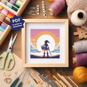 Link Sunset (from Zelda) cross stitch pattern, DIY Embroidery Pattern, Instant Download Cross Stitch, Point de Croix pattern