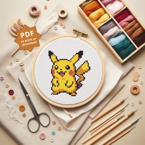 Pokemon&#39;s Pikachu cross stitch pattern, DIY Embroidery Pattern, Instant Download Cross Stitch, Point de Croix pattern
