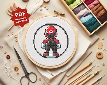 Mario Cross Stitch Pattern, Pixel Art DIY Embroidery (PDF Pattern)