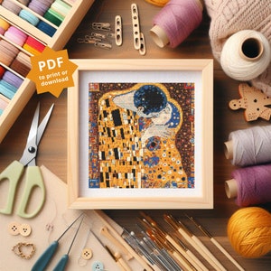 Der Kuss von Klimt Kreuzstichmuster, DIY Stickerei (PDF-Muster)