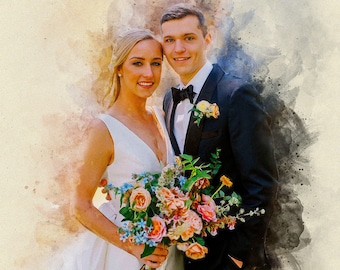 Painting From Photo, Wedding illustration, Custom Couple Portrait Watercolor, Custom wedding portrait From Photo, engagement gift