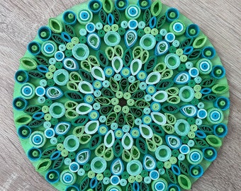 Quilling Kunst, Mandala, grünes Mandala, Papierkunst, handmade