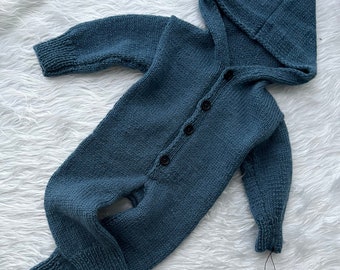 Strick Overall/Anzug  Wolle Baby Overall handgefertigt.100%Wolle Geschenk für Neugeborene