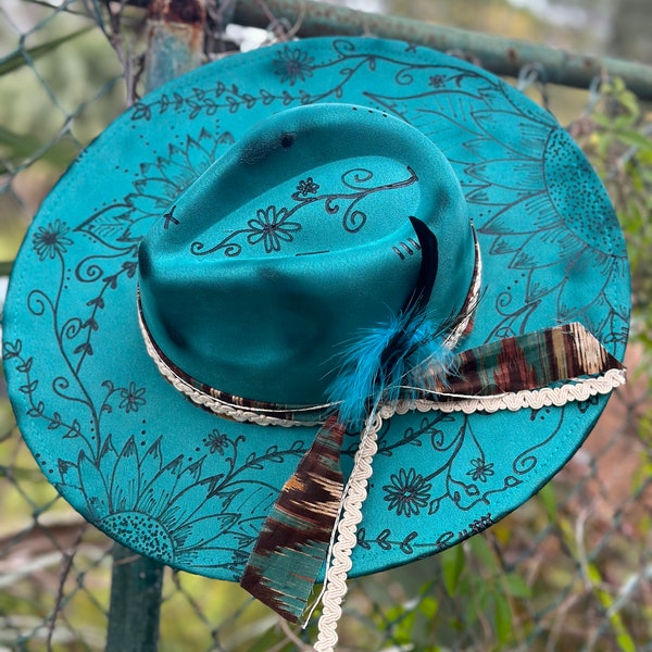 Custom Hand Burned Boho Fedora