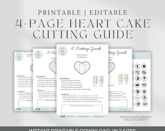 Heart Cake Cutting Guides, Printable cake cutting template, Vintage heart cake, Canva editable Template, cake cutting instructions