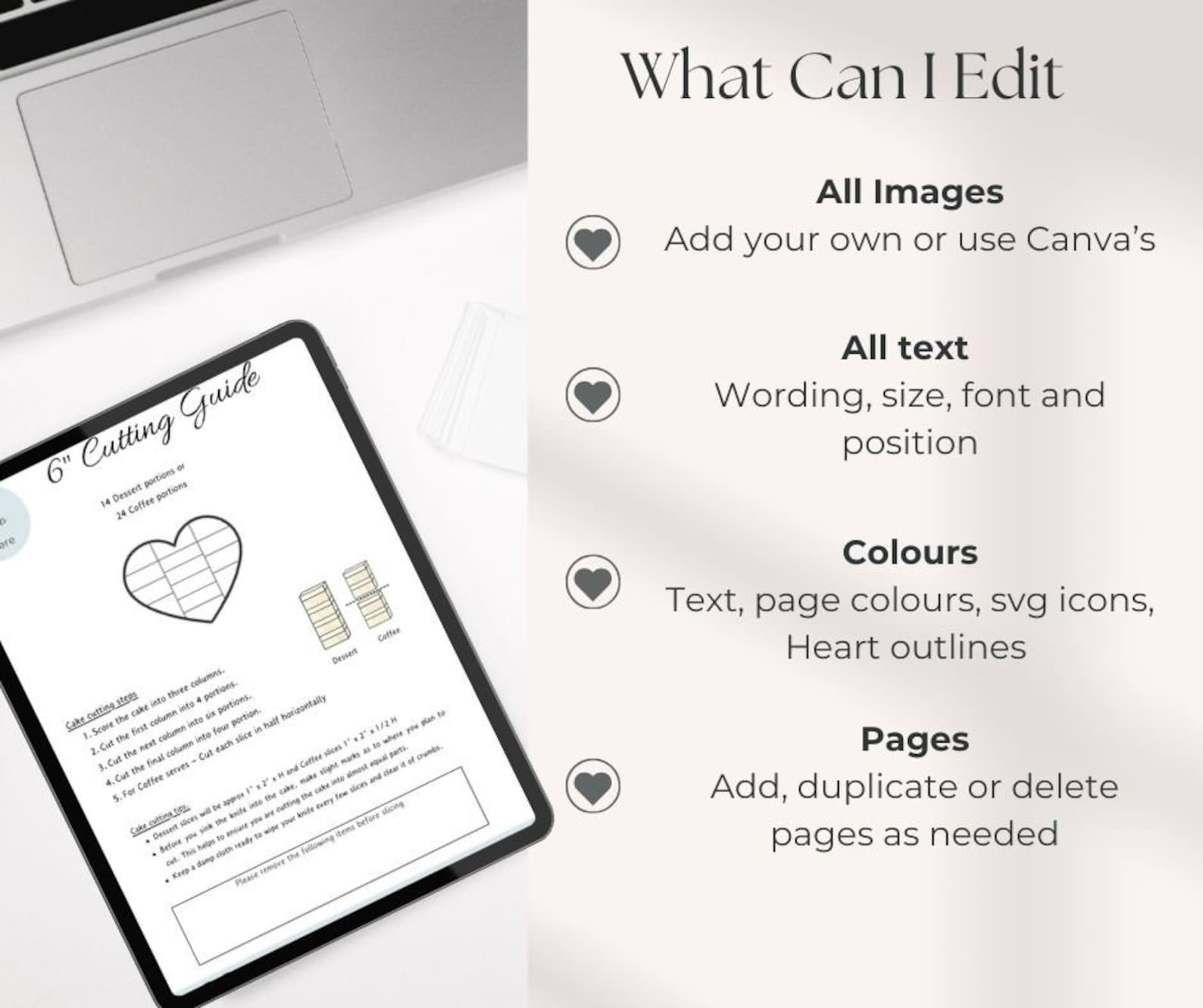 Heart Cake Cutting Guides, Printable Cake Cutting Template, Vintage