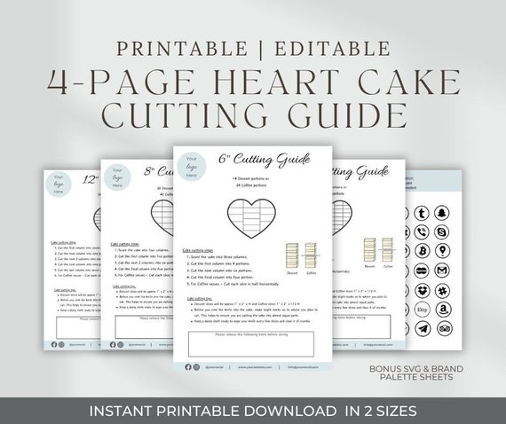 Heart Cake Cutting Guides, Printable cake cutting template, Vintage heart cake, Canva editable Template, cake cutting instructions