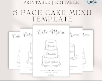 Wedding Cake Menu Template, Editable Canva Sign (Digital Download), DIY wedding