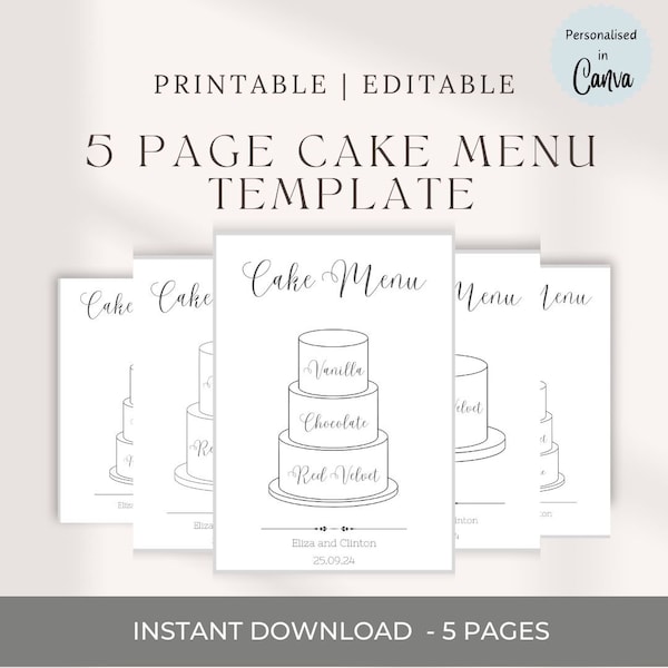 Wedding cake menu, Wedding Cake sign, Canva cake templates, DIY Wedding cake sign