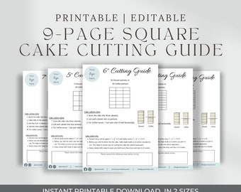 Square cake Cutting Guides, Cake business paperwork, Printable cake cutting template, Canva editable Template, cake cutting instructions