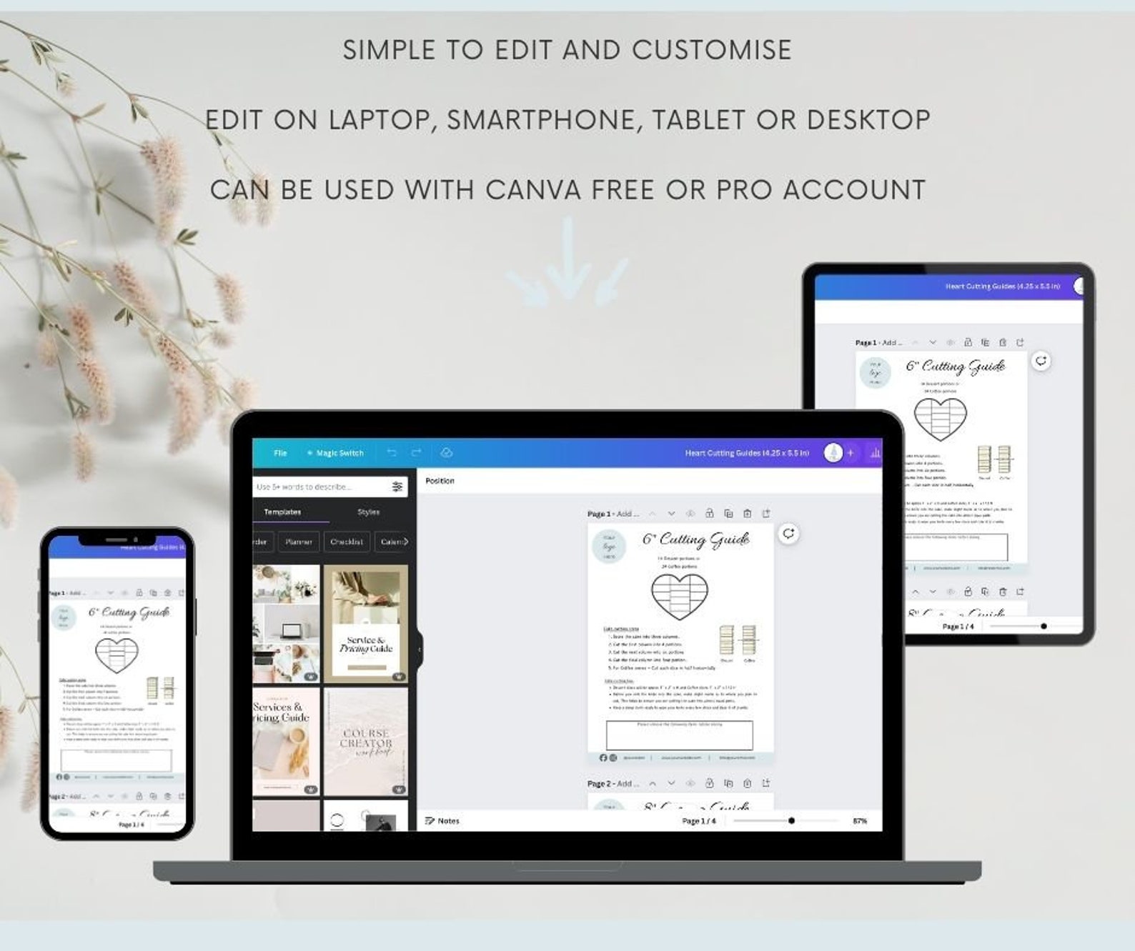 Heart Cake Cutting Guides, Printable Cake Cutting Template, Vintage