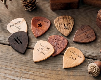 Médiators en bois personnalisés avec support, cadeau pour la Saint-Valentin pour papa, cadeau d'anniversaire pour petit ami, mari, cadeau de guitariste pour papa lui.