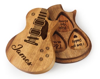Custom Guitar Pick Kit, Personalized Wooden Guitar Picks with Case, Holder Box for Picks, Musicians Player, Father's Day Birthday Gift Idea