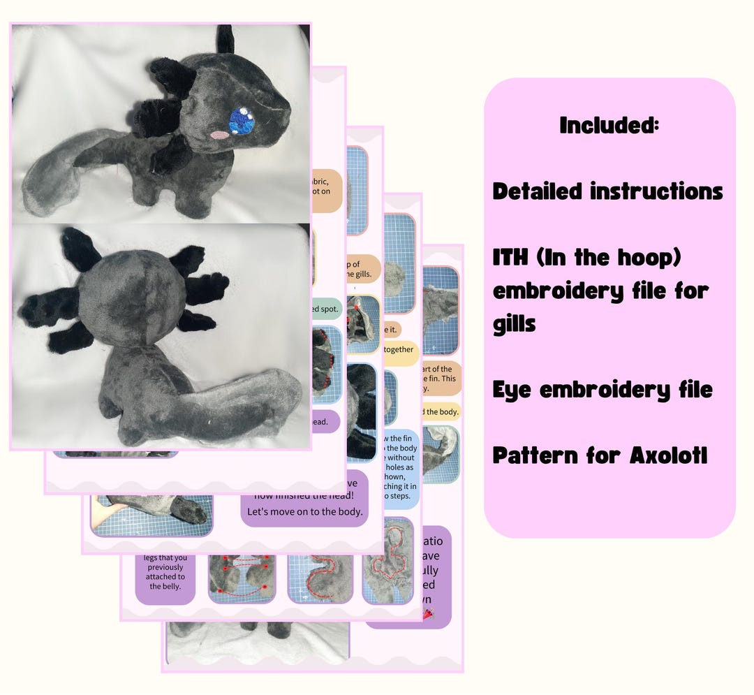 Axolotl Plush Pattern Sewing Pattern With Sewing Instructions Kawaii ...