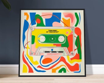 Custom Casette Tape PRINT FRAMED | Custom Song Band Colorful Peppy Wall Decor Music Wall Print Pop Art