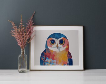 Owl Cute Nursery Wall Art Nº217 PRINT | Colorful Contemporary Wall Decor Hanging | Gallery Artwork Housewarming Gift Mid-Century