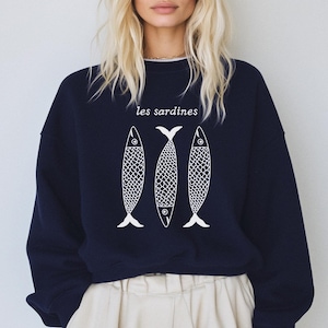 Les Sardines Fisherman Aesthetic Cute Fish Sweatshirt Coastal Ocean Beachy Sweater Gift Idea