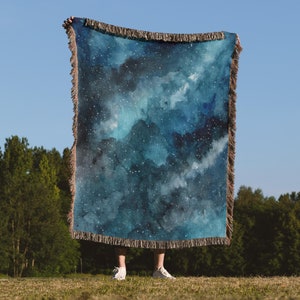 Galaxy Woven Throw Blanket, Watercolor Stars Galaxy Space Tapestry Wall Hanging, Housewarming Gift