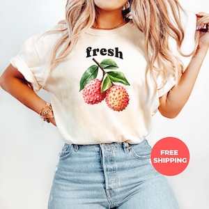 Comfort Colors Fresh Lychee Aesthetic Fruit Shirt Exotic Tropical Summer Holiday Festival Shirt Summer Time Watercolor Retro Tee