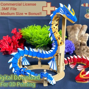 Flexi Water Dragon Mark-2 Combo Set, STL File for 3dPrinting, 3D Printed Toy, Print in Place