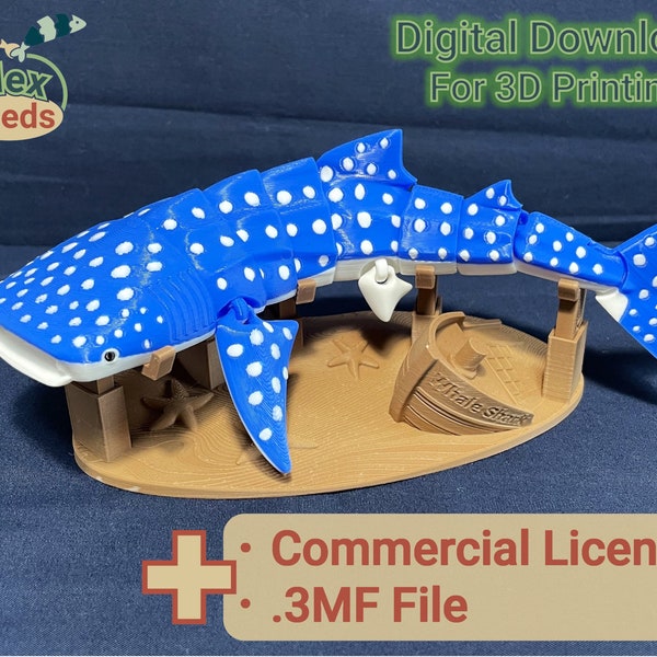 Flexi Whale Shark Mark-2, STL File for 3dPrinting, 3D Printed Toy, Print in Place