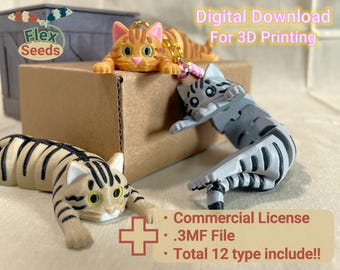 May include: Three 3D printed cat figurines, one orange tabby, one gray tabby, and one striped tabby. The figurines are posed in different positions and are ready for 3D printing. Digital Download for 3D Printing. Commercial License. .3MF File. Total 12 type include!!