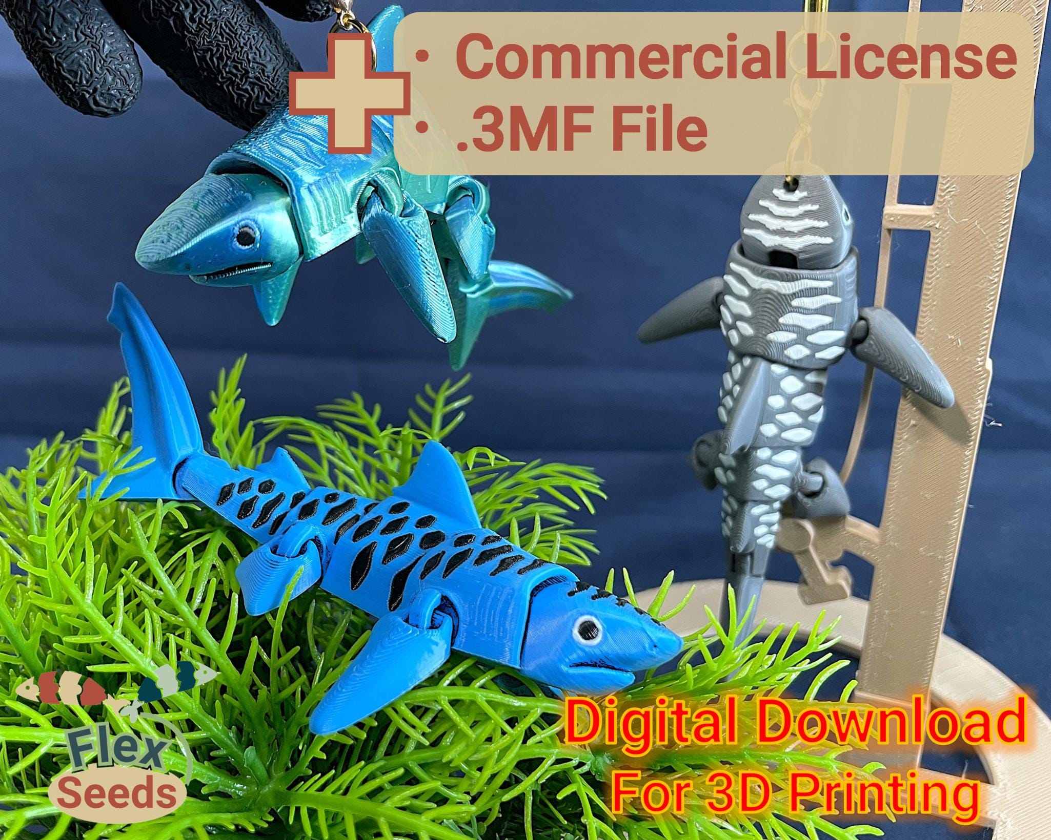 Flexi Mini Tiger Shark, Articulated Ocean Animal Keychain STL