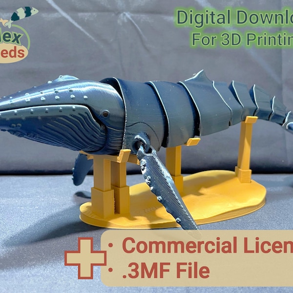 Flexi Humpback Whale Mark-2, STL File for 3dPrinting, 3D Printed Toy, Print In Place