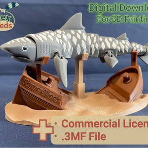 Tiger Shark Mark-2, STL File for 3dPrinting, 3D Printed Toy, Print in Place