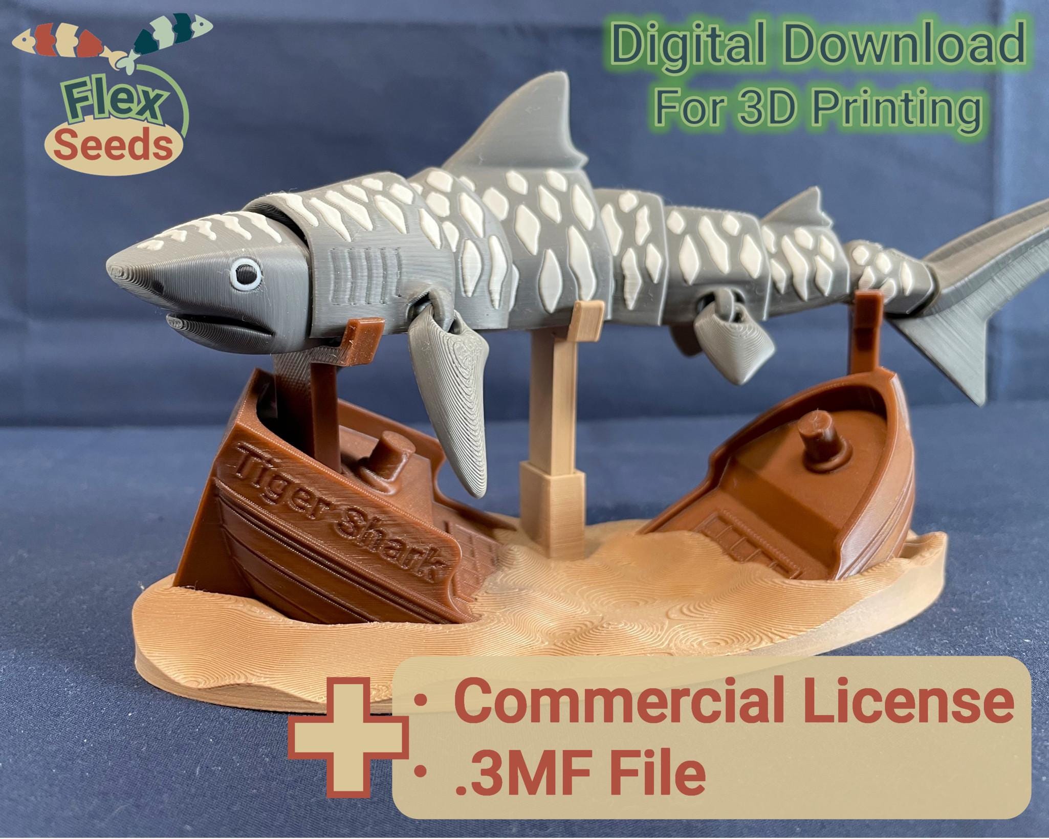 Articulated Tiger Shark STL, Flexi Shark 3D Print File - Etsy