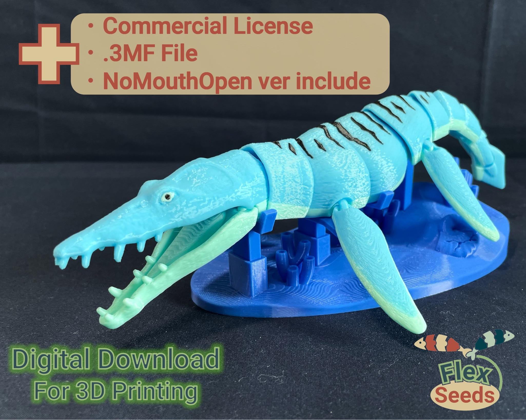 Flexi Liopleurodon Mark-2 Set, STL File for 3dprinting, 3D Printed