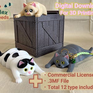 Flexi Chonky Cat Set, STL File for 3dPrinting, 3D Printed Toy, Print In Place