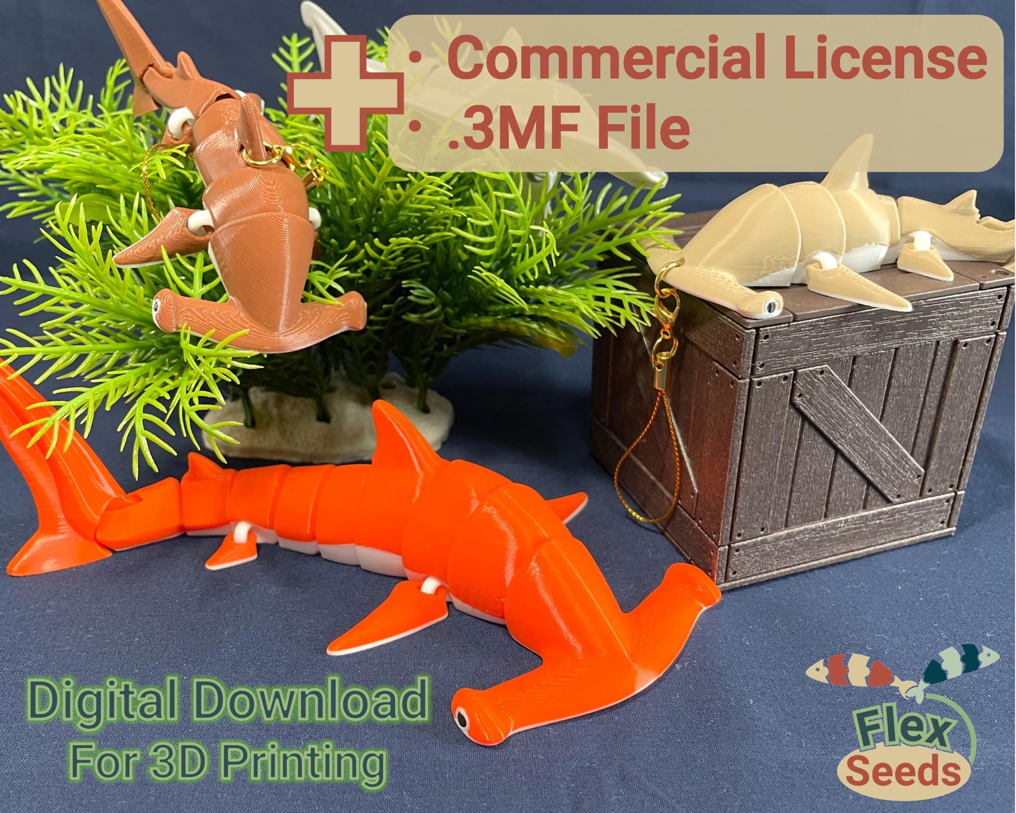 Flexi Hammerhead Shark - New Type, and Mini Set, STL File for 3dPrinting, 3D Printed Toy, Print In Place