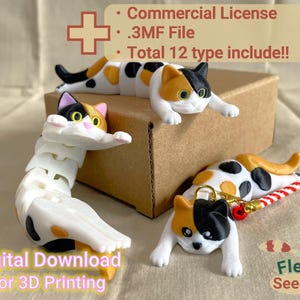 Flexi Holding Calico Cat Set , STL File for 3dPrinting, Keychain, Print In Place