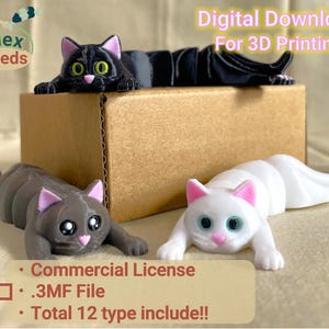 Flexi Holding Cat Mark-2 Set, STL File for 3dPrinting, Keychain, Print in Place