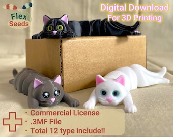 Flexi Holding Cat Mark-2 Set, STL File for 3dPrinting, Keychain, Print in Place