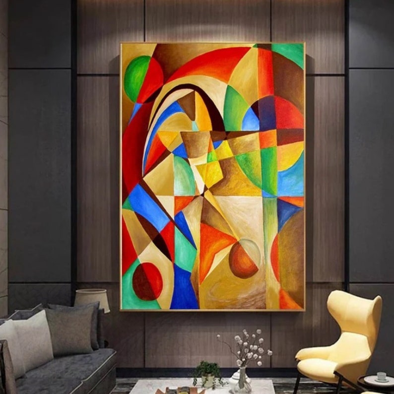 Colorful Geometric Shapes Oil Painting on Canvas, Large Modern Abstract ...
