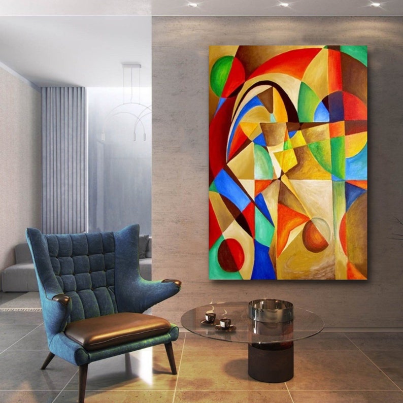Colorful Geometric Shapes Oil Painting on Canvas, Large Modern Abstract ...