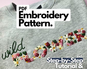 PDF Embroidery Pattern "Wildflower" incl. Step-by-Step Instructions (English and German) for digital Download and Video Tutorials