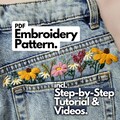 PDF Embroidery Pattern "Flower Pocket" incl. Step-by-Step Instructions (English and German) for digital download and video tutorials