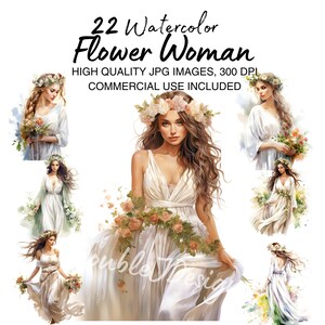 Clipart ragazza fiore acquerello, acquerello ragazza primaverile, clipart fiori ragazza, clipart ragazza moda, arte illustrazione ragazza, ragazze estive JPG