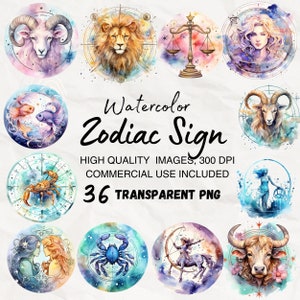 Zodiac Sign Clipart Bundle Zodiac PNG Images for Commercial Use Astrology PNG, Watercolor, Scrapbook, Paper Crafts, Astrology Gift