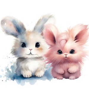 24 Pink and Blue Cute Bunny Clipart, Watercolor Bunny, Printable ...