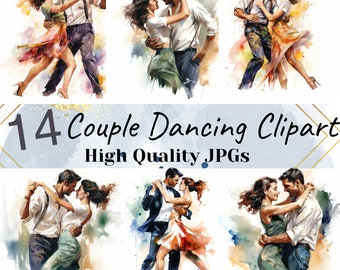 14 Couple Dancing, Sensual Dance,  Clipart, Printable Watercolor clipart, High Quality JPGs, Digital download, Paper craft, junk journal